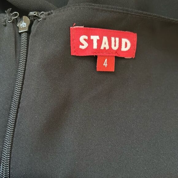 STAUD Lido Long Sleeve Crepe Mini Dress w Bow Cutout Details in Black & Opal - Picture 6 of 9